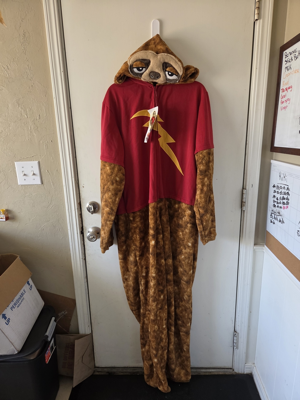 The Sloth Union Suit Hooded One-Piece Pajamas, adult 2XL NWT plush costume.